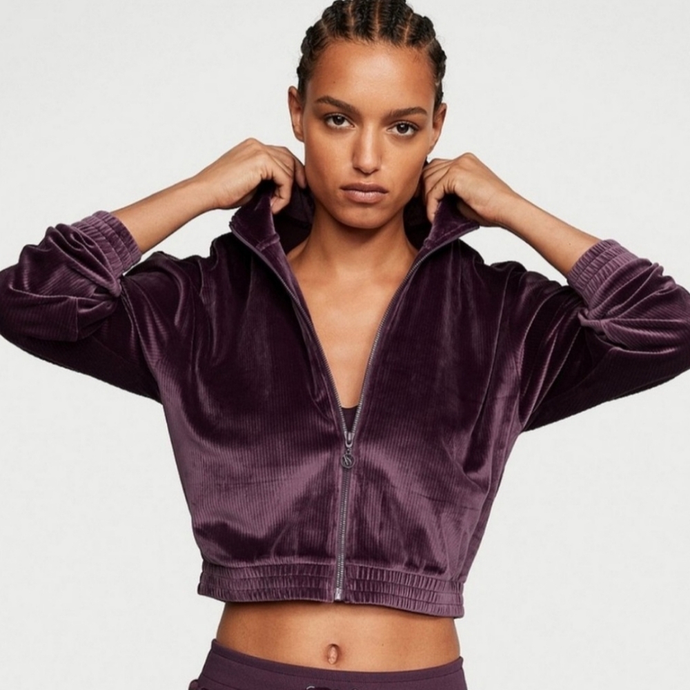 NWT Victoria's Secret Eggplant Purple Ribbed Velour Tracksuit Size Large